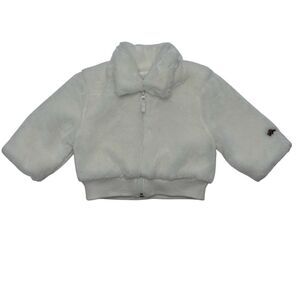 Roots Girls 6-12 Months White Full Zip Long Sleeve Logo Faux Fur‎ Jacket Coat